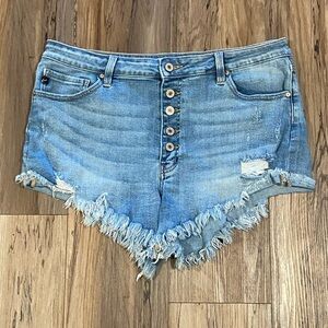 KanCan size 32 waist high rise button fly cut off frayed denim shorts EUC